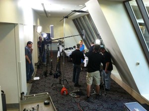 Behind the scenes of dialogue scene video recording.